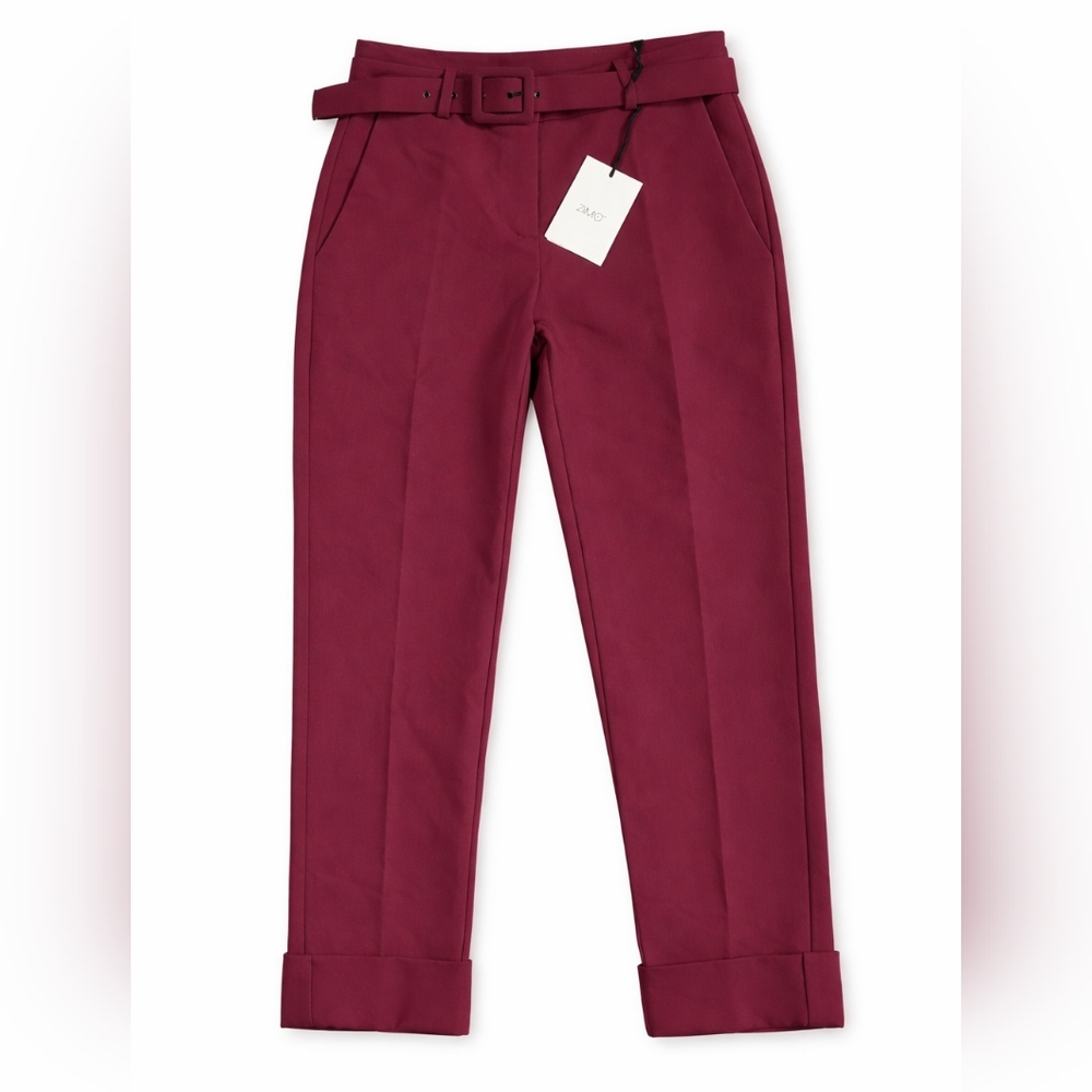 Zimo Burgundy Tailored Trousers with Belt IT 42 NWT